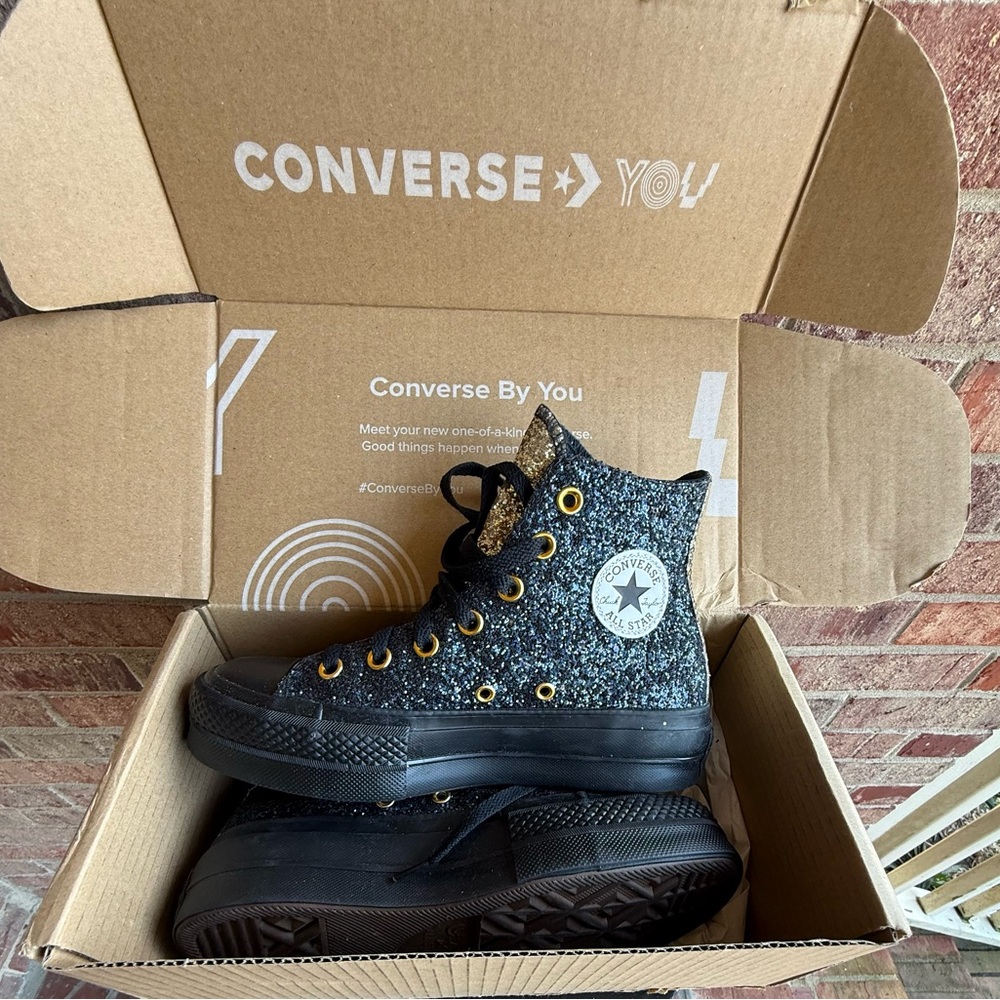 Custom Converse Black and Gold glitter High-Tops